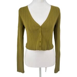 NWT Velvet by Graham & Spencer Ribbed Crop Cardigan Sz Medium Pistachio Green